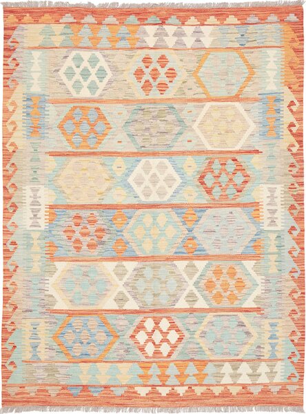 Tappeto Kilim Afghanistan Geometrico Azzurro Arancio 147x197 Cm