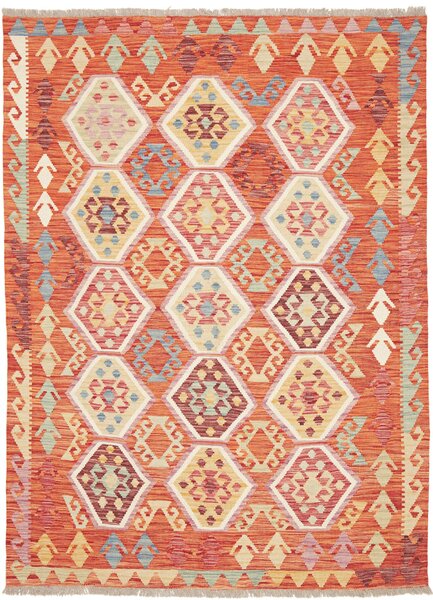 Tappeto Kilim Afghanistan Geometrico Arancio Crema 149x200 Cm