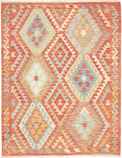 Tappeto Kilim Afghanistan Astratto Terracotta Azzurro 150x192 Cm