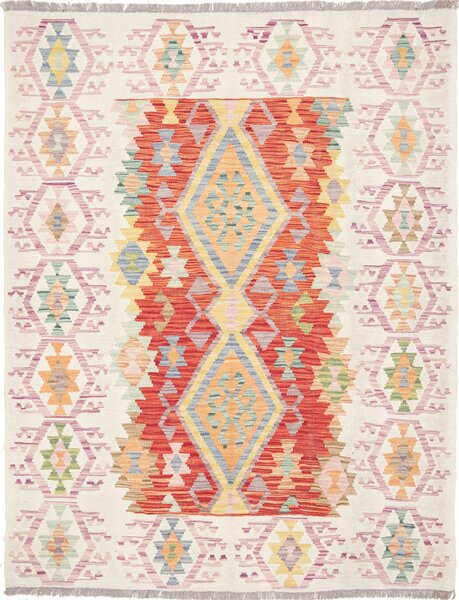 Tappeto Kilim Afghanistan Geometrico Crema Rosso 150x200 Cm