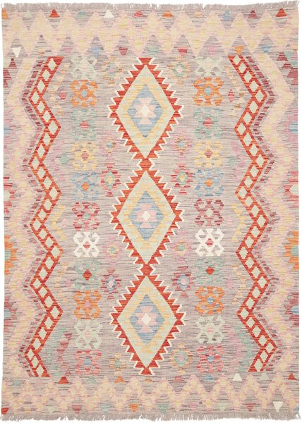 Tappeto Kilim Afghanistan Geometrico Grigio Multicolore Pastello 152x210 Cm