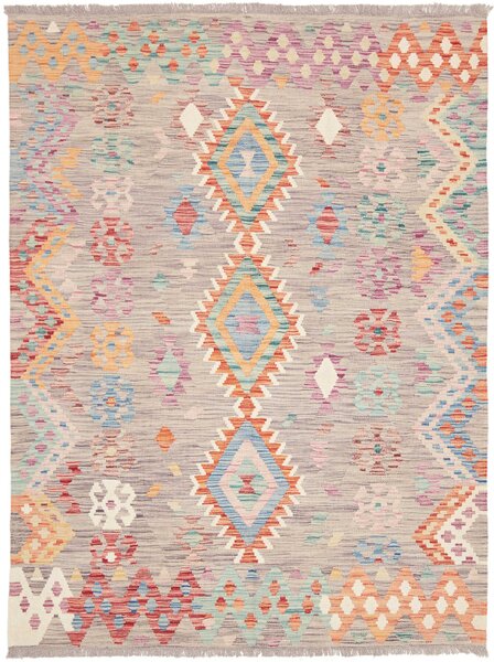 Tappeto Kilim Afghanistan Geometrico Grigio Multicolore 149x199 Cm