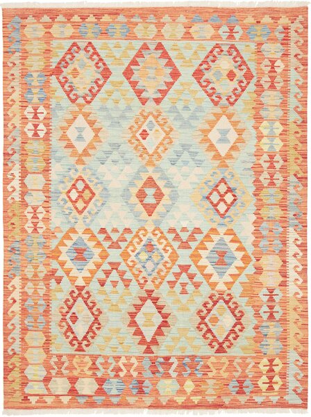 Tappeto Kilim Afghanistan Geometrico Azzurro Arancio Rosso 153x201 Cm