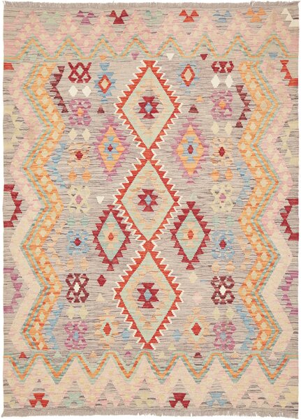 Tappeto Kilim Afghanistan Geometrico Grigio Multicolore 151x206 Cm