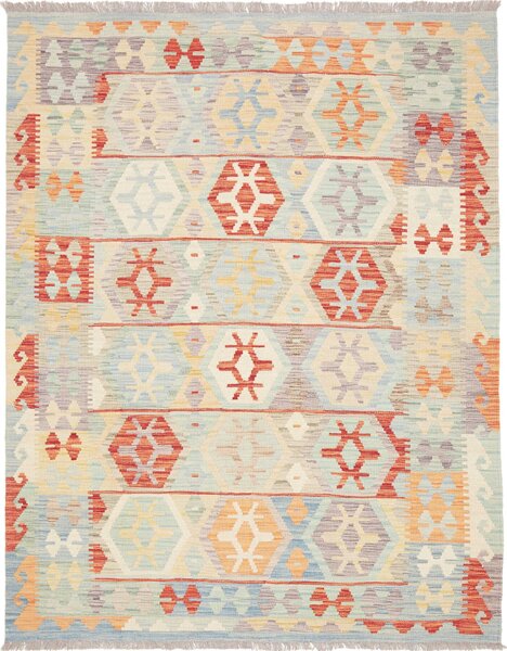 Tappeto Kilim Afghanistan Geometrico Azzurro Arancio 150x193 Cm