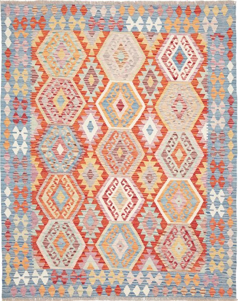 Tappeto Kilim Afghanistan Geometrico Azzurro Arancione 155x196 Cm
