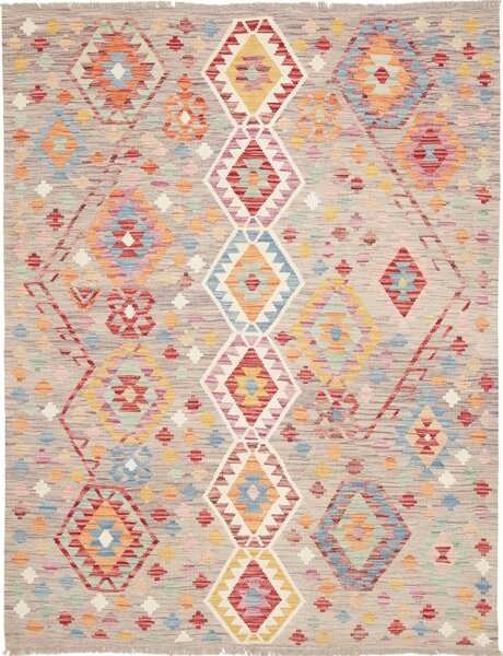 Tappeto Kilim Afghanistan Geometrico Grigio Multicolore Vivace 159x206 Cm