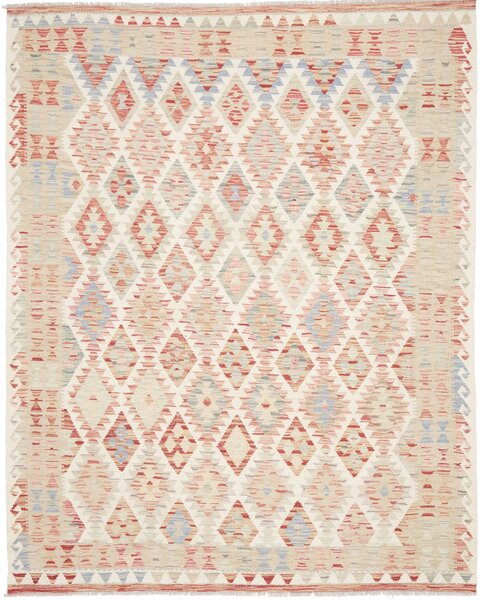 Tappeto Kilim Afghanistan Geometrico Crema Rosso 161x202 Cm