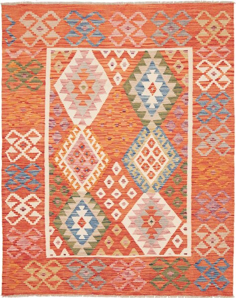 Tappeto Kilim Afghanistan Geometrico Arancione Multicolore 156x197 Cm