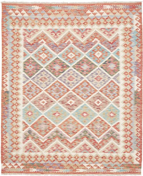 Tappeto Kilim Afghanistan Geometrico Panna Terracotta 159x194 Cm