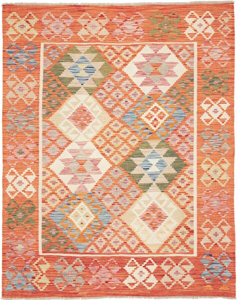 Tappeto Kilim Afghanistan Geometrico Arancio Beige 159x198 Cm