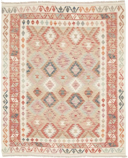Tappeto Kilim Afghanistan Geometrico Beige Terracotta 155x187 Cm