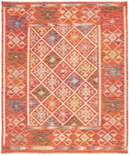 Tappeto Kilim Afghanistan Geometrico Arancione Policromo 161x191 Cm