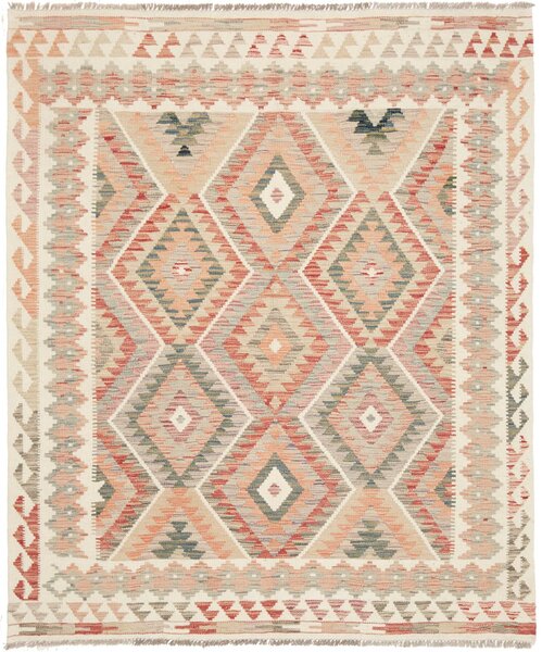 Tappeto Kilim Afghanistan Geometrico Crema Arancio 159x188 Cm