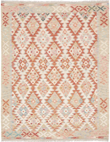 Tappeto Kilim Afghanistan Geometrico Crema Terracotta 155x200 Cm