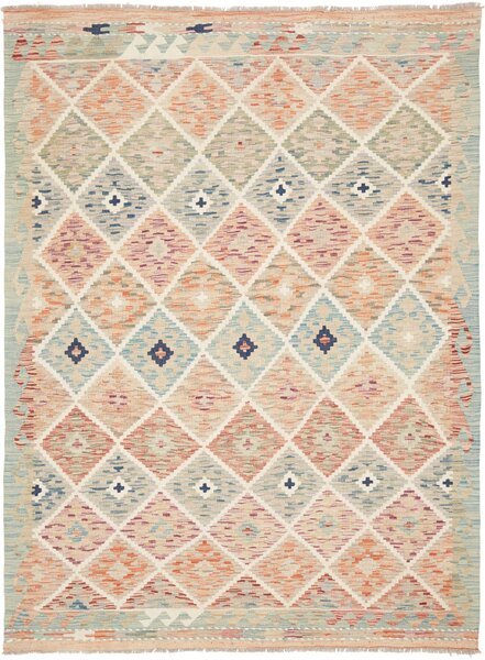 Tappeto Kilim Afghanistan Geometrico Celeste Pesca 151x207 Cm