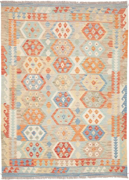 Tappeto Kilim Afghanistan Geometrico Pastello Arancione Azzurro 151x203 Cm