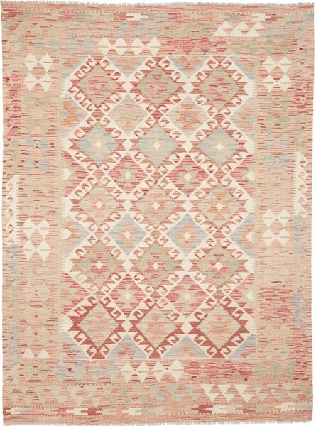 Tappeto Kilim Afghanistan Astratto Beige Rosso 153x205 Cm