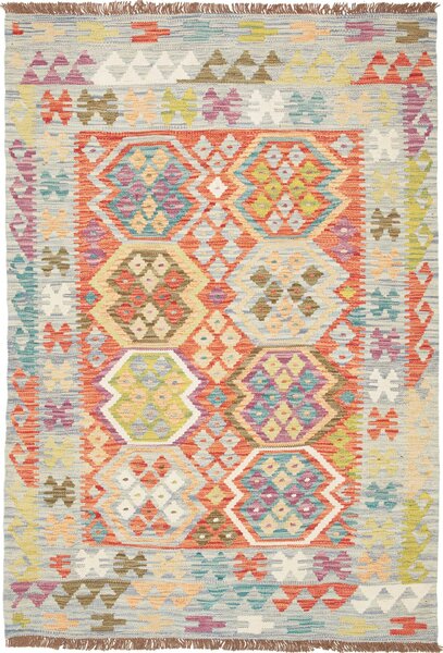 Tappeto Kilim Afghanistan Astratto Multicolore Grigio 120x172 Cm