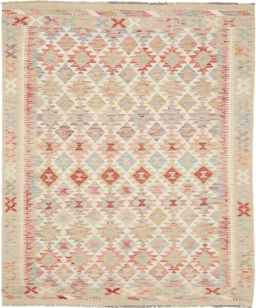 Tappeto Kilim Afghanistan Astratto Crema Multicolore Pastello 163x194 Cm