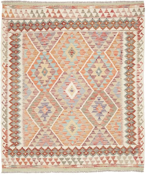 Tappeto Kilim Afghanistan Geometrico Variopinto Toni Caldi 161x188 Cm