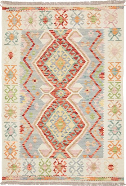 Tappeto Kilim Afghanistan Geometrico Celeste Arancio 122x175 Cm