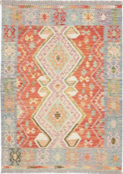 Tappeto Kilim Afghanistan Geometrico Arancio Azzurro Pastello 123x170 Cm