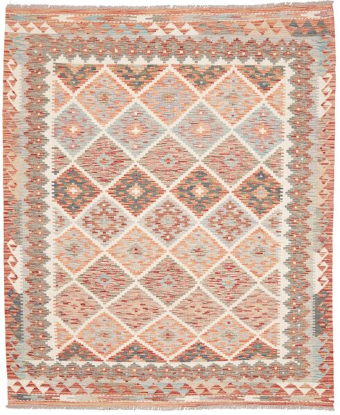 Tappeto Kilim Afghanistan Geometrico Terracotta Azzurro 157x190 Cm