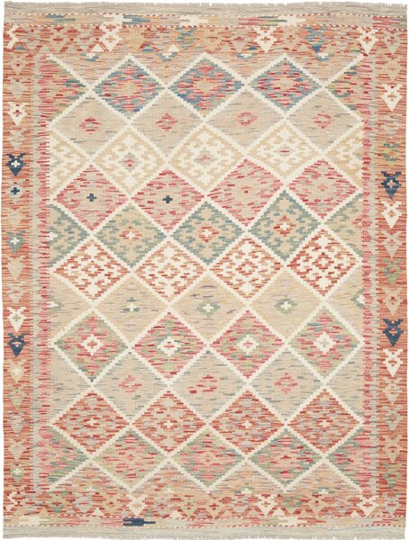 Tappeto Kilim Afghanistan Geometrico Beige Grigio 154x202 Cm