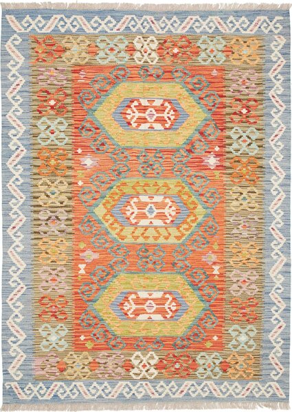 Tappeto Kilim Afghanistan Geometrico Arancio Azzurro 125x173 Cm