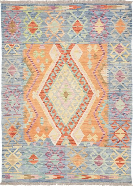 Tappeto Kilim Afghanistan Medaglione Blu Arancio 127x176 Cm