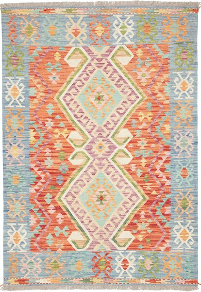 Tappeto Kilim Afghanistan Geometrico Multicolore Azzurro 121x175 Cm