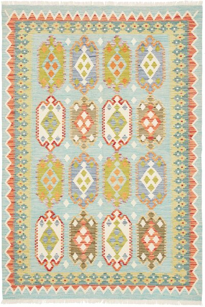 Tappeto Kilim Afghanistan Astratto Azzurro Arancio 126x184 Cm