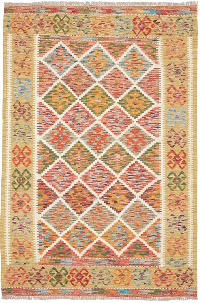 Tappeto Kilim Afghanistan Geometrico Multicolore Giallo 129x191 Cm