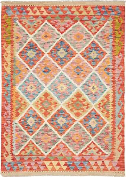 Tappeto Kilim Afghanistan Geometrico Arancio Multicolore 126x178 Cm