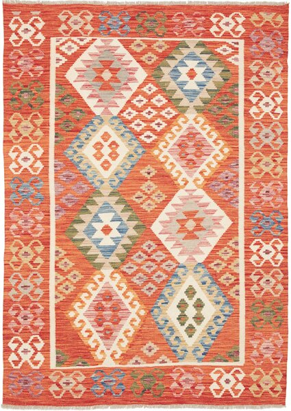 Tappeto Kilim Afghanistan Astratto Arancione Multicolore Crema 128x179 Cm