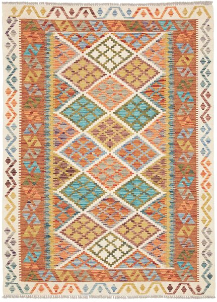 Tappeto Kilim Afghanistan Geometrico Multicolore Turchese 126x172 Cm