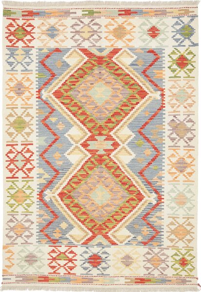 Tappeto Kilim Afghanistan Geometrico Crema Blu 123x178 Cm