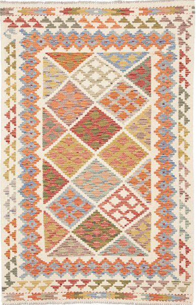 Tappeto Kilim Afghanistan Astratto Avorio Multicolore 117x179 Cm