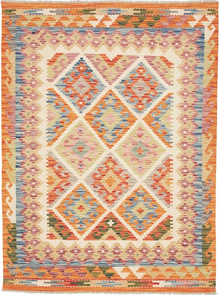 Tappeto Kilim Afghanistan Astratto Crema Arancione 130x170 Cm