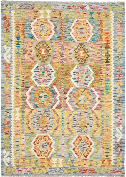 Tappeto Kilim Afghanistan Geometrico Multicolore Brillante 129x182 Cm