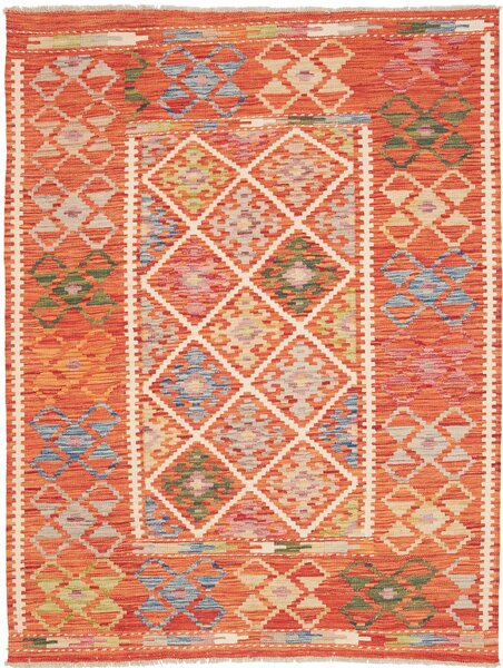 Tappeto Kilim Afghanistan Geometrico Arancione Multicolore 133x172 Cm