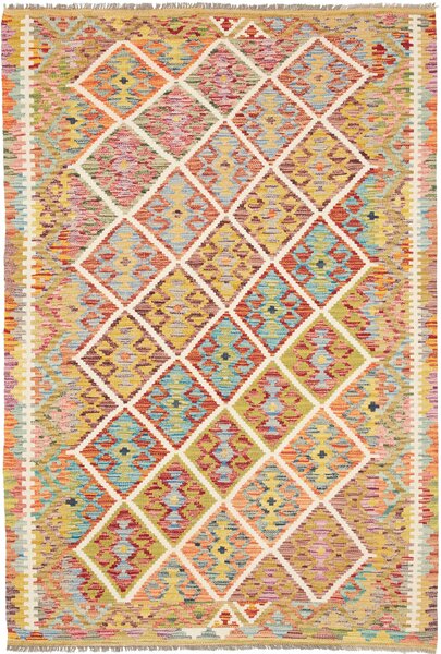 Tappeto Kilim Afghanistan Astratto Multicolore Vivace 125x187 Cm