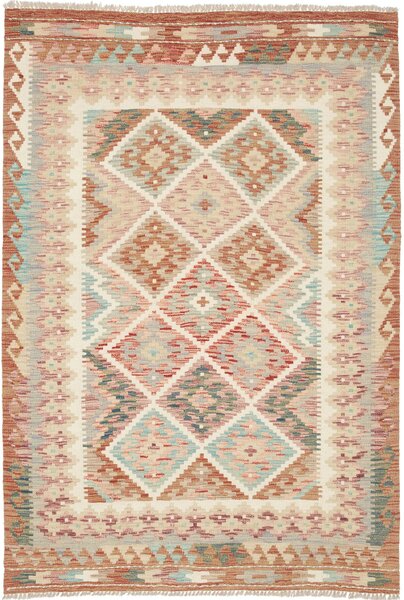 Tappeto Kilim Afghanistan Geometrico Beige Azzurro 124x183 Cm