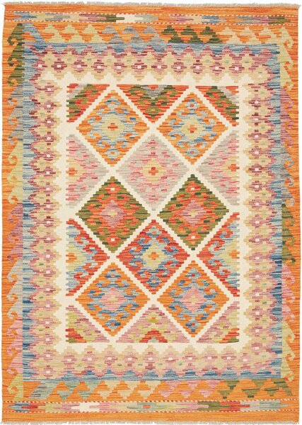 Tappeto Kilim Afghanistan Geometrico Arancio Blu 127x175 Cm