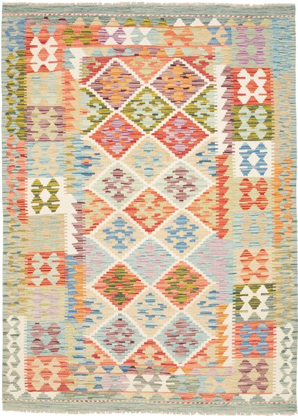 Tappeto Kilim Afghanistan Geometrico Multicolore Pastello 131x175 Cm