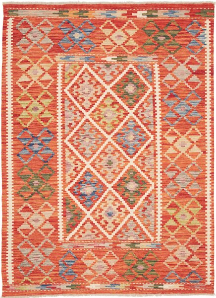 Tappeto Kilim Afghanistan Geometrico Terracotta Blu 134x178 Cm