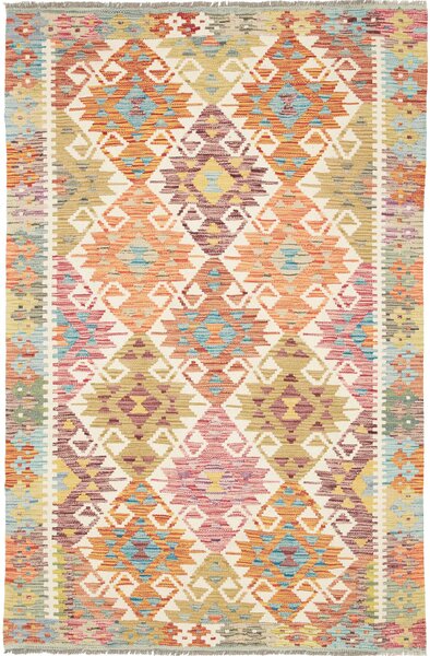 Tappeto Kilim Afghanistan Geometrico Crema Arancio 123x186 Cm