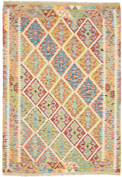 Tappeto Kilim Afghanistan Astratto Multicolor Lime 125x179 Cm