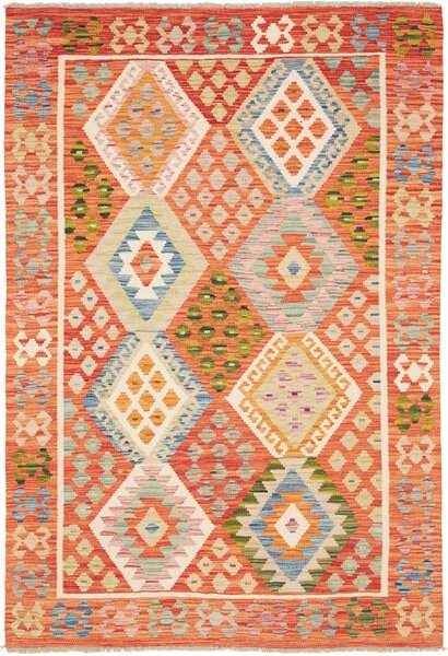 Tappeto Kilim Afghanistan Astratto Terracotta Blu 126x185 Cm